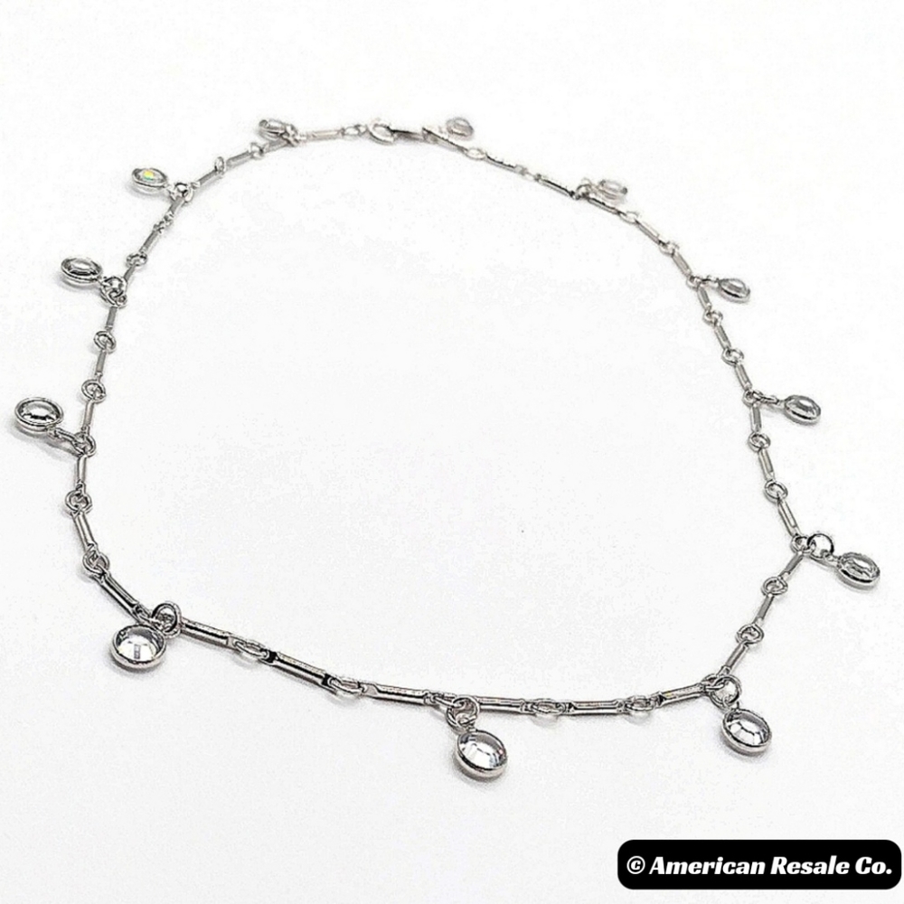 KJL Kenneth Jay Lane Vintage Crystal Station Necklace in Silver-18"-Korea